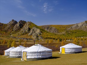 Yurts under rocks in Gorchi Terelj National Park