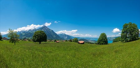 Panorama with view to the Niesen mountain and Lake Thun