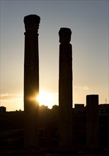 Columns of the courtyard of Sanctuary of Artemis at sunset