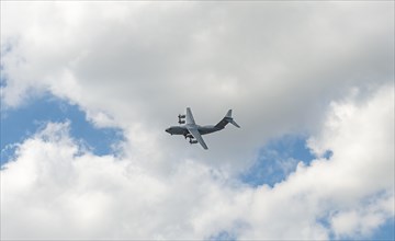 Military transport aircraft in flight