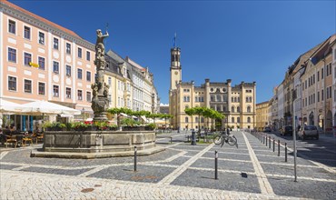 Market square with town hall and fountains