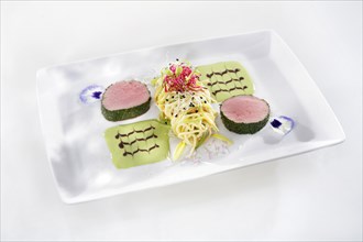 Poached veal fillet with sprouts salad