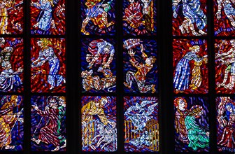 Stained-glass windows with Christian motifs