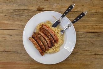 Regensburger sausages on Sauerkraut