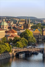 City view with bridges over river Vltava with Old Town bridge tower