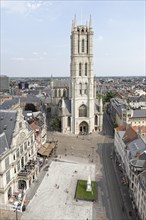View from Belfort Tower to Sint Baafsplein Square and Saint Bavo Cathedral