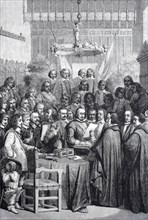 The swearing of the oath of ratification of the treaty of Muenster in 1648
