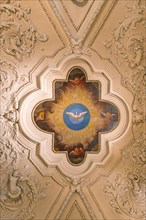 Stucco ceiling with ceiling fresco with dove of peace