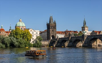 River Vltava with boat