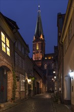 Coloured illuminated St. Nicholas Church at Christmas time