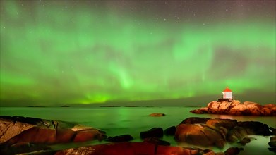 Northern Lights (Aurora borealis) above lighthouse
