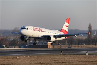 Austrian Airlines airplane at the Brussels Airport