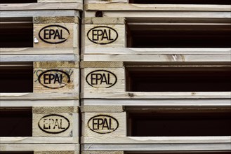 Stacked euro pallets with EPAL mark