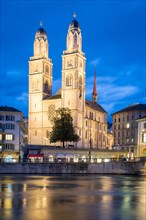 Church Grossmuenster at dusk