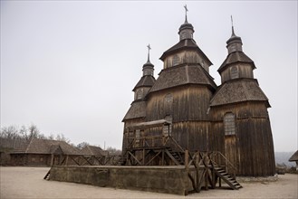Wooden Orthodox Church in museum of Zaporizhian Cossacks Zaporizhian Sich of Khortytsia