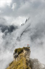Mountaineer stands on a ridge