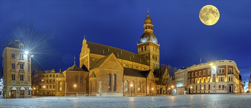 Riga Cathedral at night with full moon