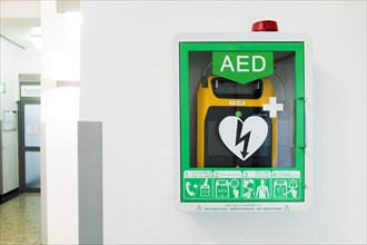 Defibrillator on a wall in a hospital