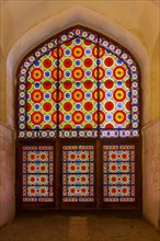 Colourful stained glass window in Dolat Abad Garden Pavilion