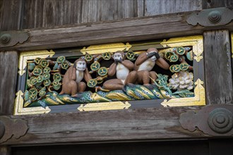 The famous carving of the three monkeys on the facade of the holy stable