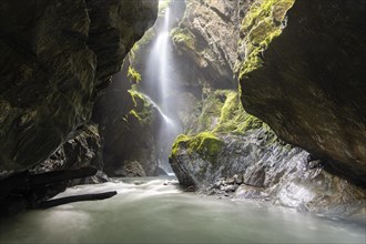 Narrow gorge with waterfall