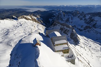 Alter Saentis mountain inn on the summit of Saentis Mountain in winter