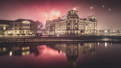 Reichstag bank with fireworks on New Year's Eve