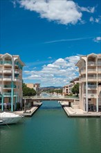 Marina of Port Frejus with the old town in the background