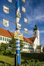 Maypole with guild sign and Bavarian coat of arms