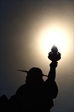 Statue of Liberty holds her torch into the sun