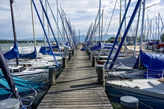 Jetty and sailboats in the marina Seebruck