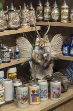 Bavarian souvenirs beer mugs and Wolpertinger