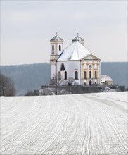 Pilgrimage church Marienberg in winter
