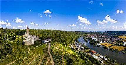 Aerial view of Hornberg Castle on the Neckar