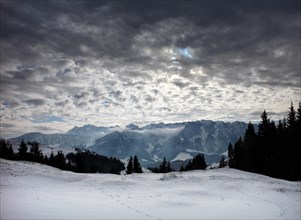 View of Zahmer and Wilder Kaiser in winter