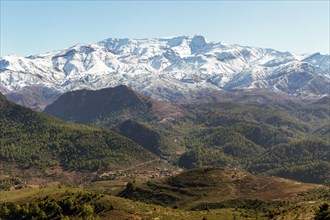 Beautiful Ourika valley with small village in High Atlas Mountains
