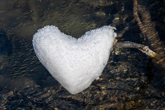 Heart-shaped ice over water