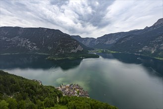 View from above of Hallstatt with church and Hallstaetter See