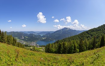 View from the Zwoelferhorn to Sankt Gilgen am wolgangsee and Schafberg