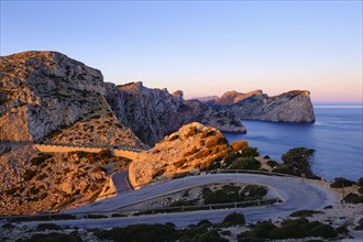 Serpentine road at Cap Formentor in the morning light