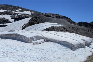 Glacier covered with tarpaulins