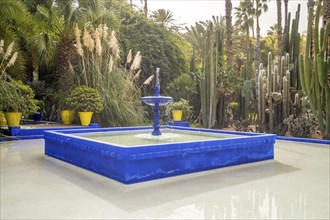 Beautiful fountain in Majorelle Garden established by Yves Saint Laurent