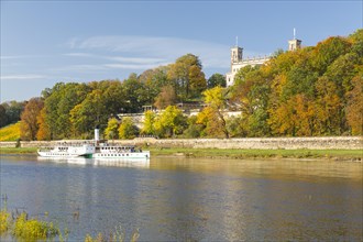 Castle Albrechtsberg with Elbe steamer on the Elbe