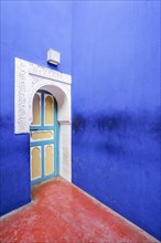 Colorful architecture in beautiful Majorelle Garden established by Yves Saint Laurent