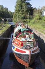 Colourful narrowboat or canal boat on the Grand Union Canal