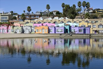The colorful houses of the Venetian Hotel on the beach of Capitola Beach
