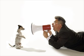 Jack Russell receives commands with the megaphone