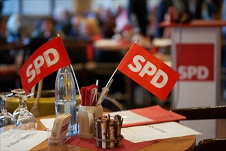 Flags of the SPD at the Political Ash Wednesday SPD Rhineland-Palatinate