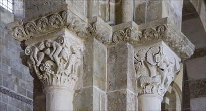 Decorated capitals in the Romanesque Basilica of Sainte-Marie-Madeleine