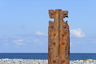 Old rusty sheet pile wall element on the north beach